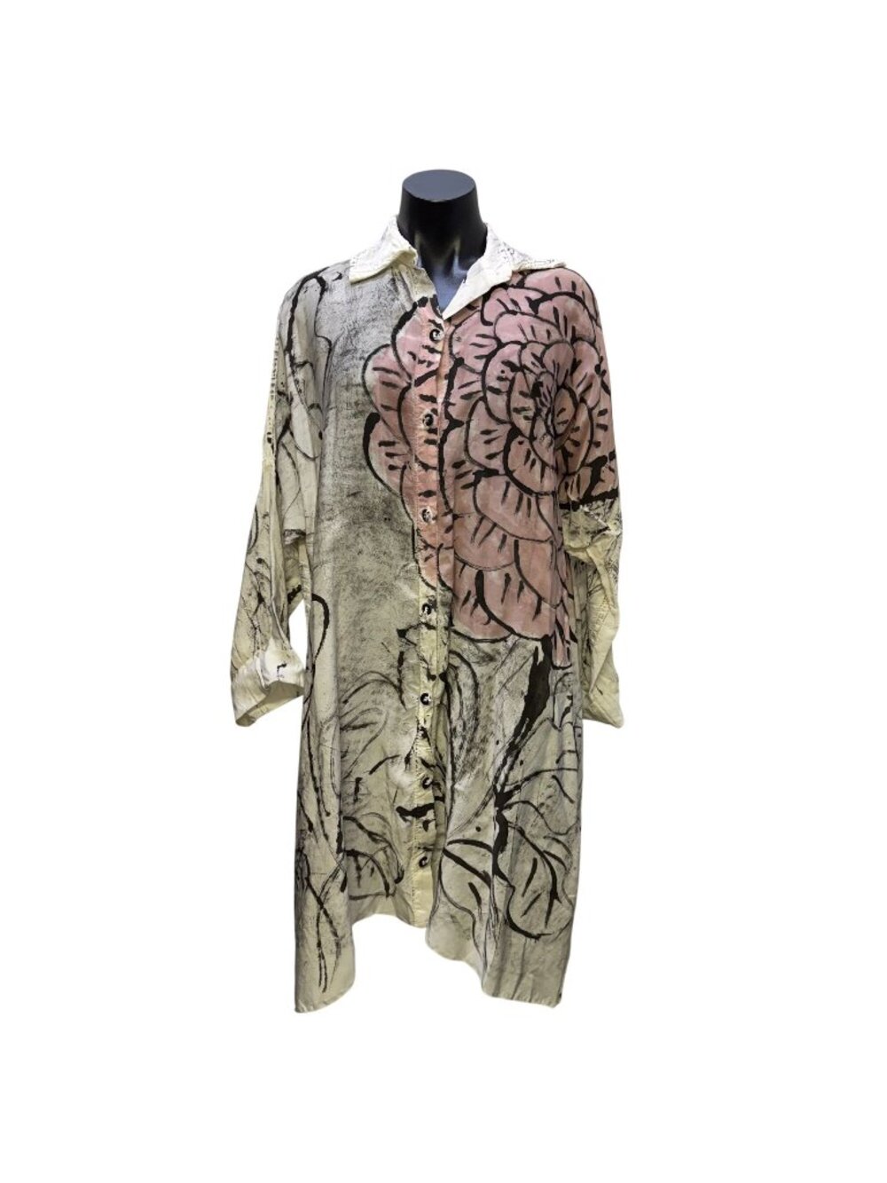 NWT SKIF Long Tunic Blouse Cream & Pink Floral Design XL